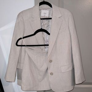 ARITZIA WILFRD BLAZER AND MINI SKIRT SET IN HEATHER BIRCH SIZE XXS&00